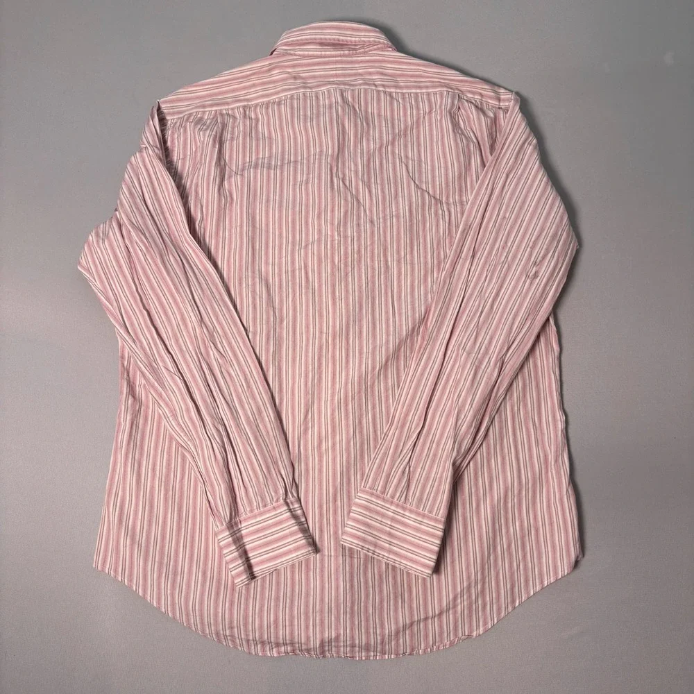 Polo Ralph Lauren Mens Large Pink White Striped Long Sleeve Button Down Shirt